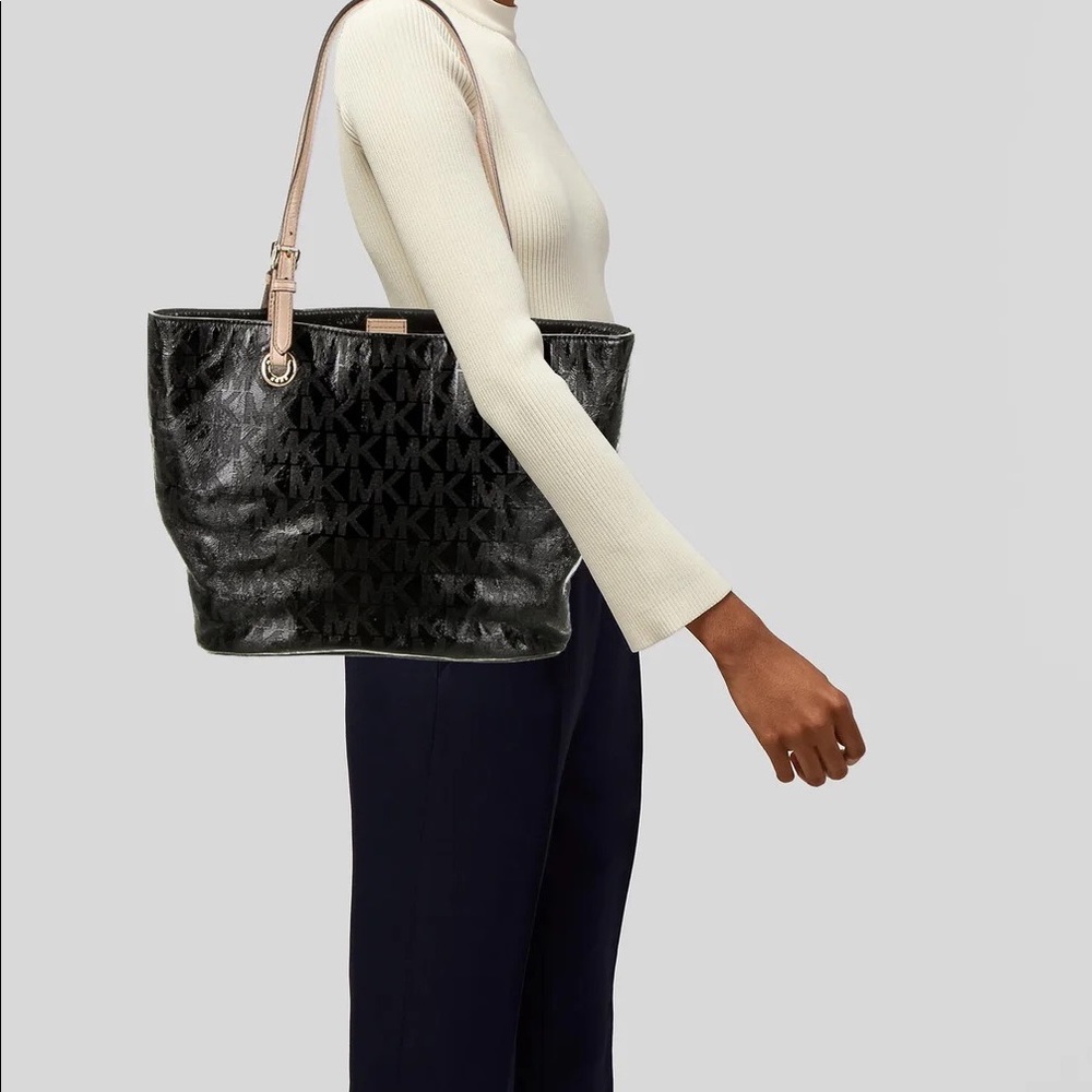 Michael Kors Black Patent Leather Tote Bag